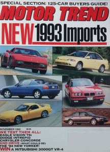 MOTOR TREND 1992 NOV - MUGEN NSX, 512TR, '57 ELDORADO